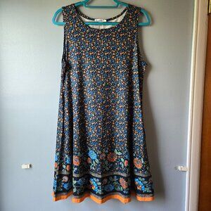 Sherosa Sleeveless Boho Knee Length Tank Dress Black Orange Floral Dress